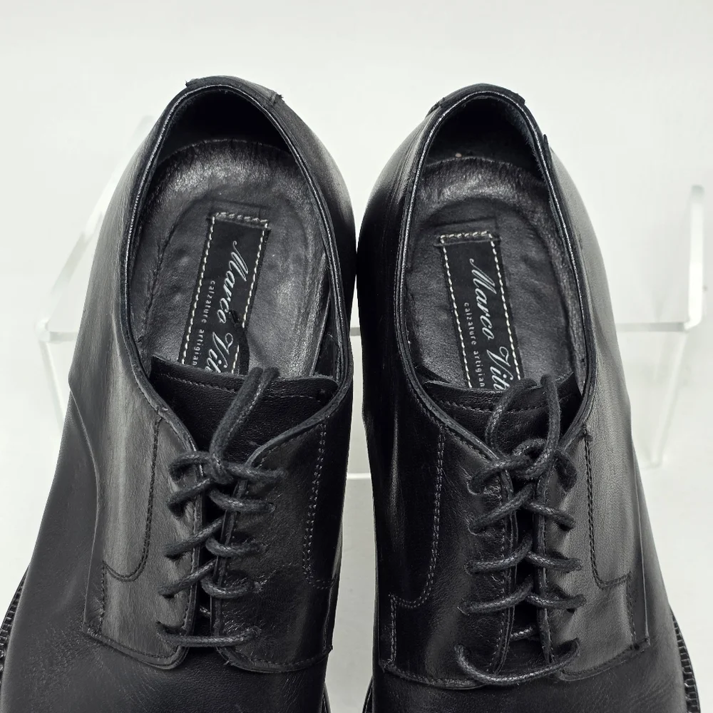 Marco Vittorio Plain-Toe Dress Shoe Men Sz 7.5 Black Lace Made In Italy Preowned
